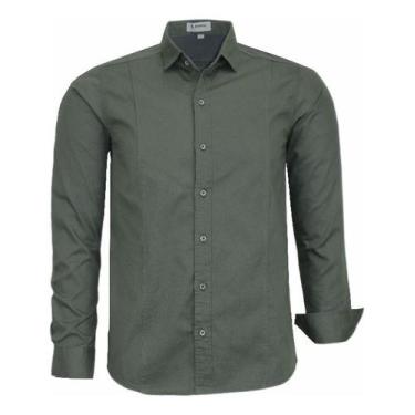 Imagem de Camisa Social Amil Masculina Comfort 100% Algodão 1833, Militar, 3