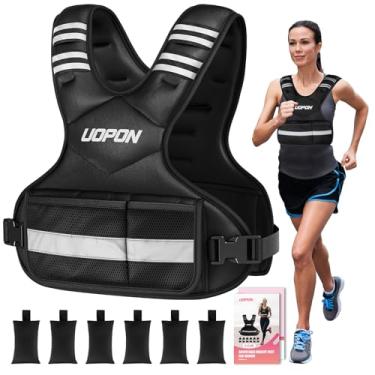 Imagem de Colete feminino com peso ajustável de 2,7 a 5,4 kg, com 6 pesos de ferro, ótimo colete pesado com bolsos e tiras refletivas para corrida, caminhada, treino e treinamento de força