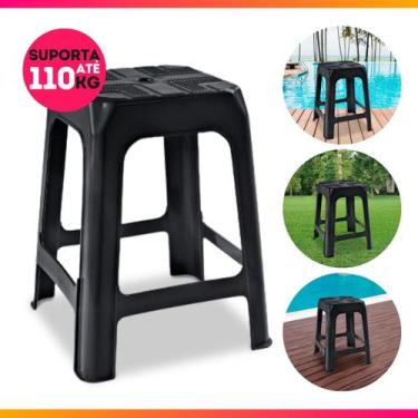 Imagem de Banco Plastico Banqueta Banquinho Resistente 110kg Preto Churrasco Bar