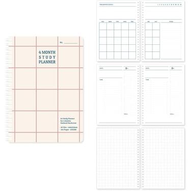 Imagem de Monolike Checkers Agenda de estudo de 4 meses, linha vermelha - planejador acadêmico, planejador semanal e mensal, plano de estudo