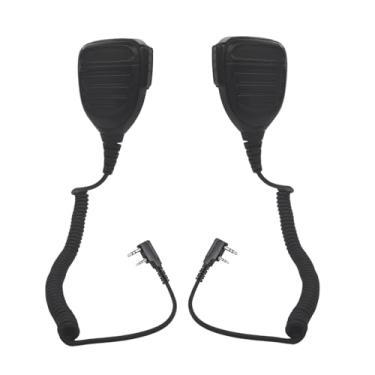 Imagem de PZYPYM Alto-falante de 2 pinos Walkie Talkie Microfone de ombro Ptt Microfone de mão para Baofeng Retevis Kenwood 888s bf-888s uv-5r ar152 Rádios 2 vias (IP56 à prova d'água, pacote com 2) (preto)