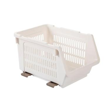 Imagem de Fenteer Suporte de empilhamento Cesta Recipiente de armazenamento Porta-tempero Organização de despensa Recipiente de cozinha Caixa para armário Prateleira, Branco