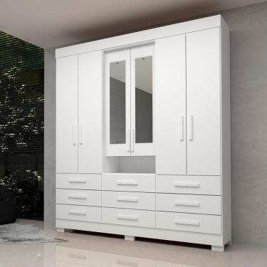Imagem de Guarda Roupa Casal Bolívia Com Espelho 6 Portas 9 Gavetas 100% Mdf Linhamobília Branco