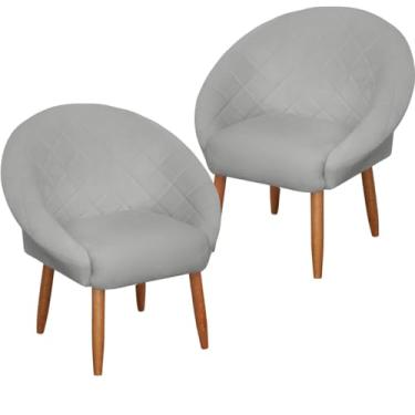 Imagem de Kit 2 Poltronas Decorativa para Ambiente pequeno Recepção sala de estar Sala de Leitura resistente reforçada tecido veludo pés madeira MOBLAN decor (Cinza)