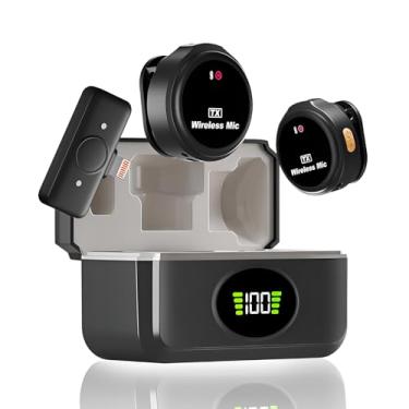Imagem de Microfone de lapela sem fio para iPhone/iPad, mini microfone de lapela 2 em 1 com estojo de carregamento, cancelamento de ruído, microfone condensador omnidirecional para gravação de vídeo,
