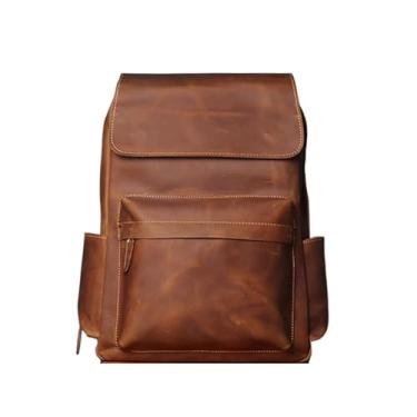 Imagem de Mochila masculina de couro vintage de grande capacidade para laptop de 15,6 polegadas Bolsa mochila de viagem retrô de couro para homens(Vintage Brown)