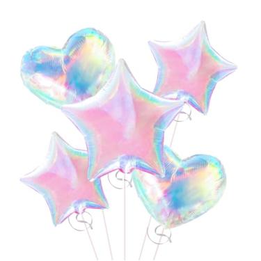 Imagem de 5Pcs Iridescent Balloons Foil Star Balloons and Heart Balloons 18 inch for Valentine's Day Birthday Wedding Baby Shower frozen theme Party Decorations
