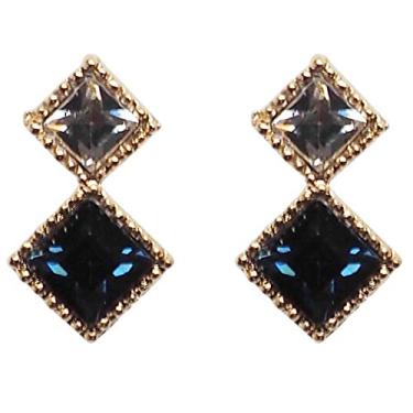 Imagem de Brincos de cristal Swarovski transparente com clipe invisível azul laranja claro roxo prata strass quadrado parafuso atrás brincos de clipe pendentes de ouro Miyabi Grace, Resina