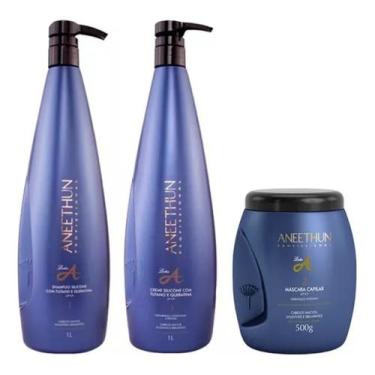 Imagem de Kit Aneethun Linha A Silicone Shampoo + Masc + Creme 1 Litro
