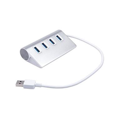 Imagem de KNACRO Hub USB 3.0 de 4 portas 1 a 4, liga de alumínio prata, suporta Windows XP/Vista/7/8/10 e Mac com suporte USB