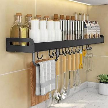 Imagem de FOTN Rack de armazenamento de temperos de utensílios de cozinha de aço carbono, suporte de parede para óleo, sal, molho e vinagre, organizador de produtos de higiene pessoal de banheiro com barra de