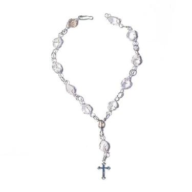 Imagem de Pulseira Terço Pedra Cristal Rolado Na Gaiola Pratedo - CristaisdeCurv