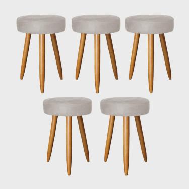 Imagem de Kit 05 Banqueta Alta Julia 50cm Bar Cozinha Balcão Bistrô Pé Palito Caramelo Suede Bege - Ahz Móveis