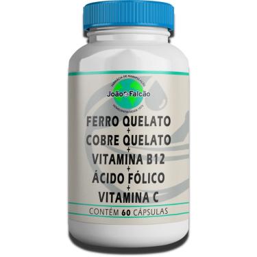 Imagem de Ferro Quelato 30Mg + Cobre Quelato 2Mg + Vitamina B12 300Mcg + Ácido Fólico 1Mg + Vitamina C 100Mg - 60 Cápsulas