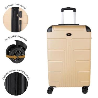 Imagem de Mala de Viagem Padrão Anac ABS Rígida, Com Rodas Duplas 360º, Expansível, Cadeado com Senha, Word Onboard