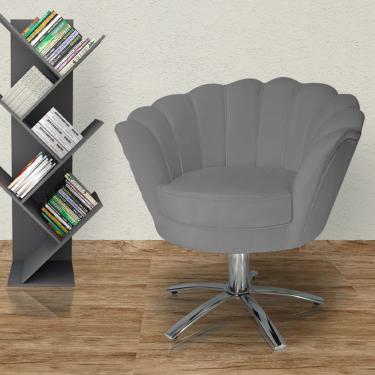 Imagem de Poltrona Estofada Hall de Entrada Base Giratória de Metal Pétala Suede Cinza - lm decor