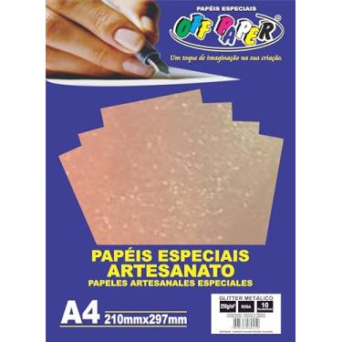 Imagem de Papel Glitter Metálico Off Paper A4 250 g/m² – Cor Rosa – Pacote com 10 Folhas – Brilho Premium para Artesanato e Convites