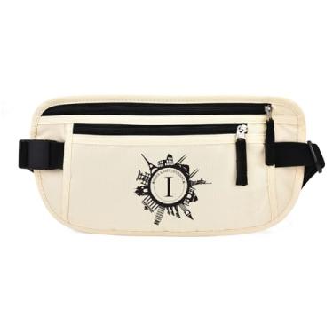 Imagem de DAITET Cinto de dinheiro com inicial personalizado, bolsa segura de viagem com bloqueio RFID, presente com monograma para mulheres, mães e entusiastas de viagens (I), Branco creme, Rfid Blocking &