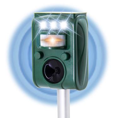 Imagem de Lulu Home Repelente ultrassônico de animais, repelente de roedores à prova de intempéries alimentado por energia solar com luz LED piscante ativada por movimento, repelir cães, gatos, esquilos,