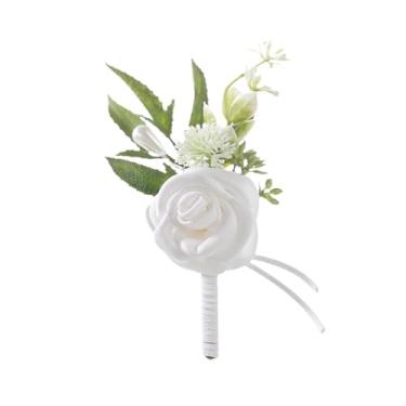Imagem de Vaveren Boutonniere Corsage PRÁTICA FLOR ARTIFICIAL ELEGENTE para BRIDASNOS HOMENS BRIDAGENS, Branco, 8cmx13cm