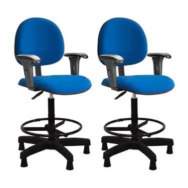 Imagem de Kit 2 Cadeiras de Escritório Azul Caixa Alta Balcão Executiva com Sapata Fixa e Braço Escritex - Conforto, Estilo e Funcionalidade