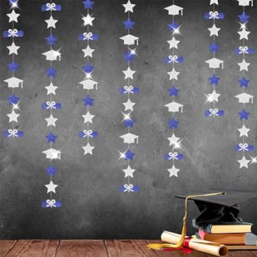 Imagem de Hugtmr Guirlanda De Decoração Para Festa Formatura 2024, Azul-Marinho E Prata, Chapéu Formatura, Estrela Diploma, Serpentinas, Materiais Mestrado Faculdade