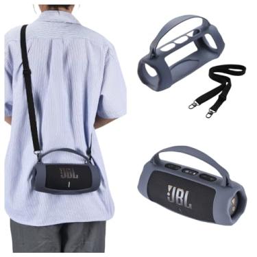 Imagem de Capa protetora de silicone adequada para alto-falante Bluetooth portátil JBL Charge 5 WiFi/Charge 5, capa protetora portátil com alça de ombro, acessórios de alto-falante sem fio (azul)