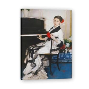 Imagem de Impressão em tela She At The Piano, decoração de casa para sala de estar para quarto, banheiro, decoração de parede, pintura de parede, arte vintage, impressões, decoração de parede de quarto, 100 x