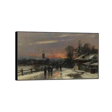 Imagem de Pintura de parede em tela de paisagem, imagem de natureza-impressão em tela-caminhada de inverno para igreja-moldura preta pôster e impressões para decoração de casa moderna 30x50cm12x20in