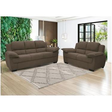 Imagem de Conjunto de Sofás 2 e 3 Lugares Carmel Linoforte, Marrom, 3 e 2 lugare