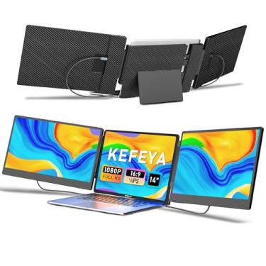 Imagem de KEFEYA Monitor Portátil Triplo FHD 1080P de 35.6 cm Para Laptop de 13 a 17 Polegadas, Extensor de Tela Para Windows/Mac/Chrome/PS5, Plug and Play