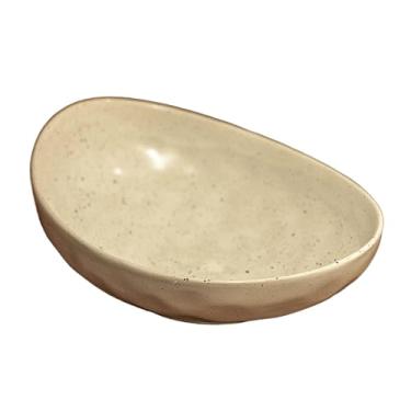 Imagem de Prato de frutas criativo para decoração de mesa de sala de estar, bacia de armazenamento de cerâmica para lanches doces - branco gergelim