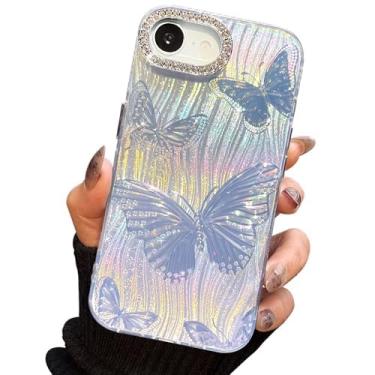 Imagem de I-MGAE-IN-AR Capa compacta para iPhone 16e design de borboleta, moldura de proteção de lente de câmera de diamante 3D, capa protetora de TPU macia e macia à prova de choque para mulheres meninas