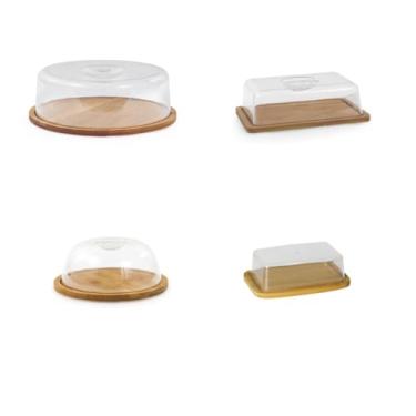 Imagem de Kit Café da Manhã: Boleira + Manteigueira + Porta Frios + Porta Queijo em Bambu e Tampa em Acrílico – Ideal para Mesa Posta e Organização