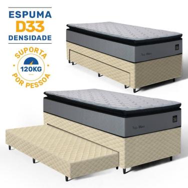 Imagem de Cama Box com Colchão de Espuma D33 Pillow Top Maxx + Auxiliar de Espuma Unique Solteiro 88cm