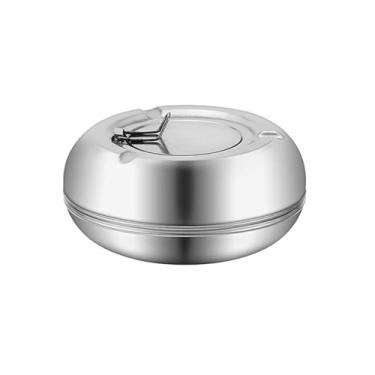 Imagem de Cinzeiro Cinzeiro de aço inoxidável com tampa removível suporte para bandeja de cigarros ao ar livre para decoração de mesa de escritório para casa quarto Cinzeiro de Mesa
