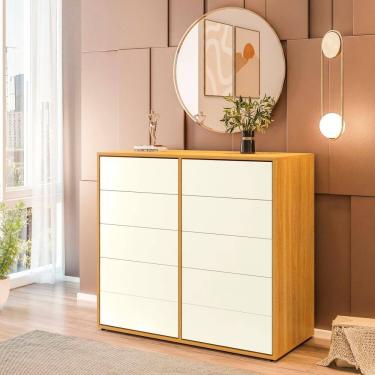 Imagem de Cômoda para Quarto com 10 Gavetas 90x90cm Melinda Freijó/Off White