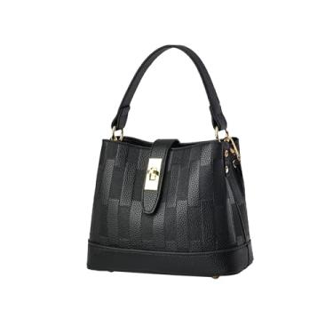 Imagem de CORIOS Bolsa de ombro de couro PU para mulheres elegante bolsa tiracolo feminina bolsa carteiro retrô à prova d'água bolsa de alça superior, Preto, Large