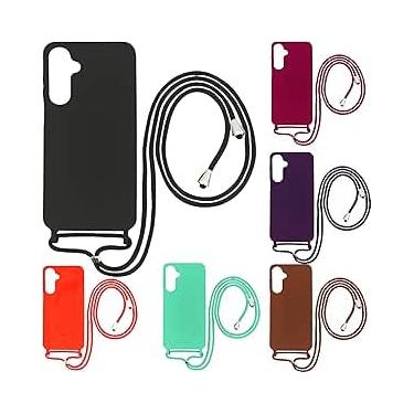Imagem de Capa de telefone com cordão transversal para Samsung Galaxy A56 5G, capa de telefone de silicone com alça de colar ajustável, cordão de pescoço macio, cordão de pescoço (ROSA AREIA)