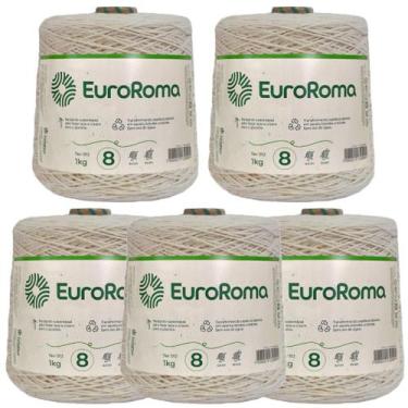 Imagem de Kit 5 Unidades Barbante Cru 1kg Fio n8 de 85% Algodão Euroroma para Ta