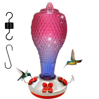 Imagem de Alimentador de beija-flor para ambientes externos, alimentador de vidro de 500 ml para decoração de jardim/quintal, quatro portas de alimentação de flores, à prova de vazamento, fosso de formigas