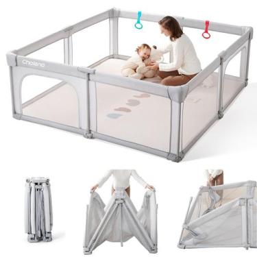 Imagem de Baby Playpen cholena, dobrável, portátil, interno e externo, cinza