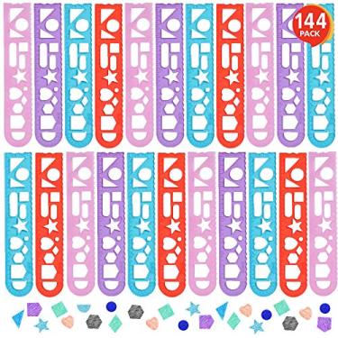 Imagem de ArtCreativity Réguas de rastreamento de forma para crianças, conjunto de 144, ferramentas de desenho de traçador de plástico, variedade de cores divertidas, artigos de papelaria, lembrancinhas de