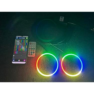 Imagem de SDO TECH 2 peças 100 mm Dream Chasing Color Car Angel Eyes Halo Rings, farol de luz de circulação diurna SMD3838 Chips Anel circular de várias cores, smartphone iOS Android App Bluetooth Ctrl