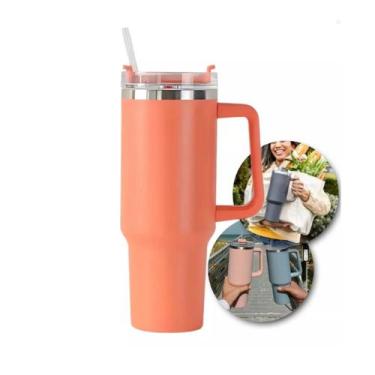 Imagem de Kit Garrafa Térmica Inox 2 Unidades Copo Térmico Com Canudo Quencher C