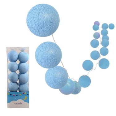 Imagem de Cordão de Bolinhas Cor Única Branco, Rosa, Azul, Verde, Amarelo, 20 Luzes 2.8m Para Festa e Quarto Infantil, Luminária LED Tomada 110v ou 220v (Azul 110v)