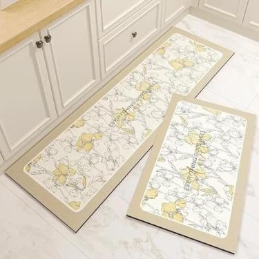 Imagem de Tapete para cozinha, tapete de couro PVC, tapete para os pés, flor rosa, decoração para casa (1 peça - 40x180 cm/FQ980-P)