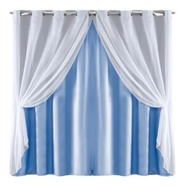 Imagem de Cortina Simples Microfibra com Voil 170 Fios 3,00M x 2,50M com Bainha e Ilhós para Varão (AZUL BEBÊ)