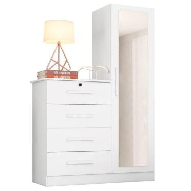 Imagem de Cômoda 4 Gavetas 1 Porta Com Espelho Elise Plus Branco Fosco