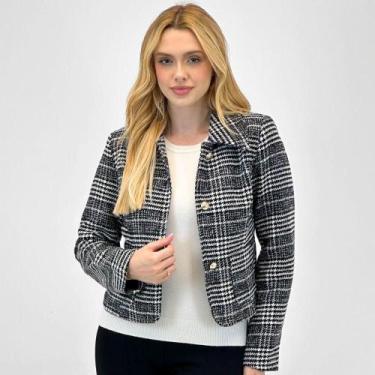 Imagem de Casaco Facinelli Curto Xadrez Feminino, G, Preto
